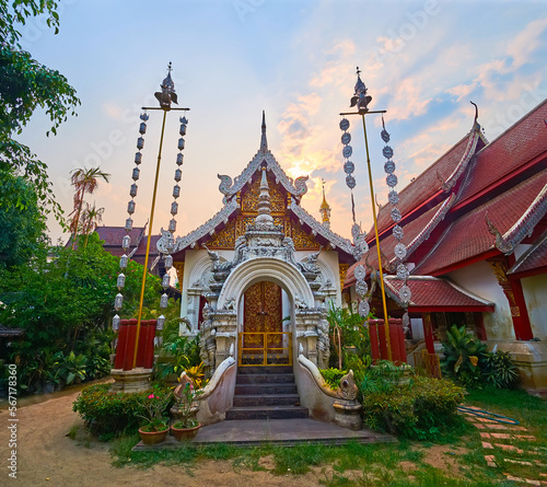 The facade of Ubosot of Wat Mahawan, Chiang Mai, Thailand photo