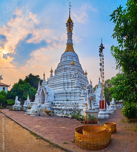 The Chedi of Wat Mahawan against the dusk sky, Chiang Mai, Thailand photo