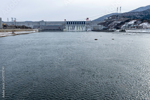 View of the dam of the Fengman Hydropower Station in Jilin City, China photo