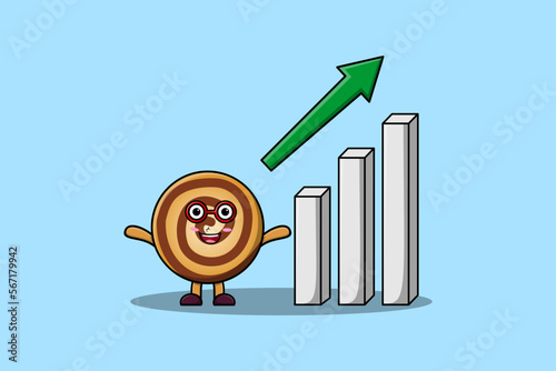 Cookies cute businessman mascot character with a deflation chart cartoon style design