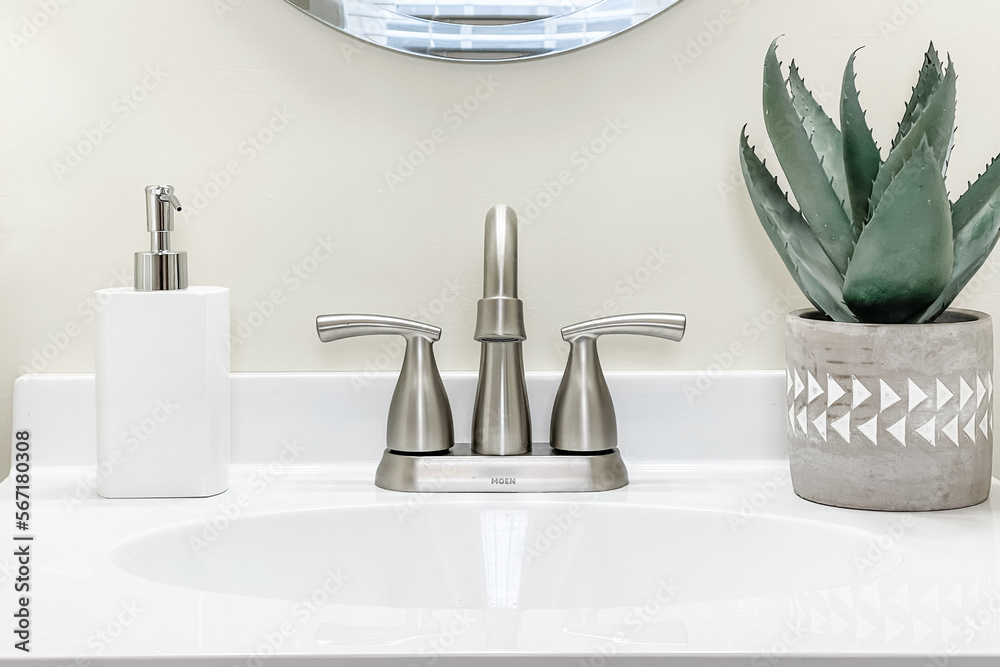 Residential Bathroom with Brushed Nickel Finishes Stock Photo | Adobe Stock