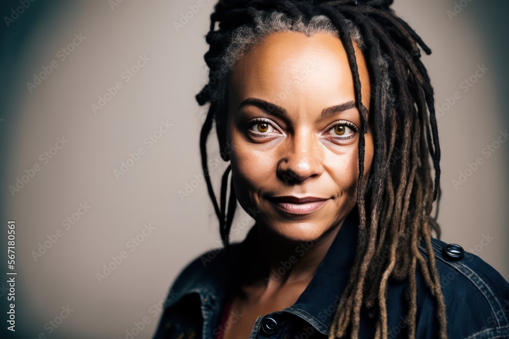 Beautiful mature black woman looking at the camera. Generative AI Beautiful mature black woman looking at the camera. Generative AI