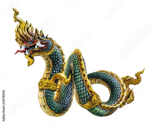 King of naga, naka Thailand dragon or serpent king on white background