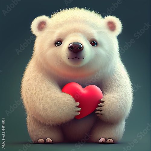 Cute teddy bear with red heart  generative ai