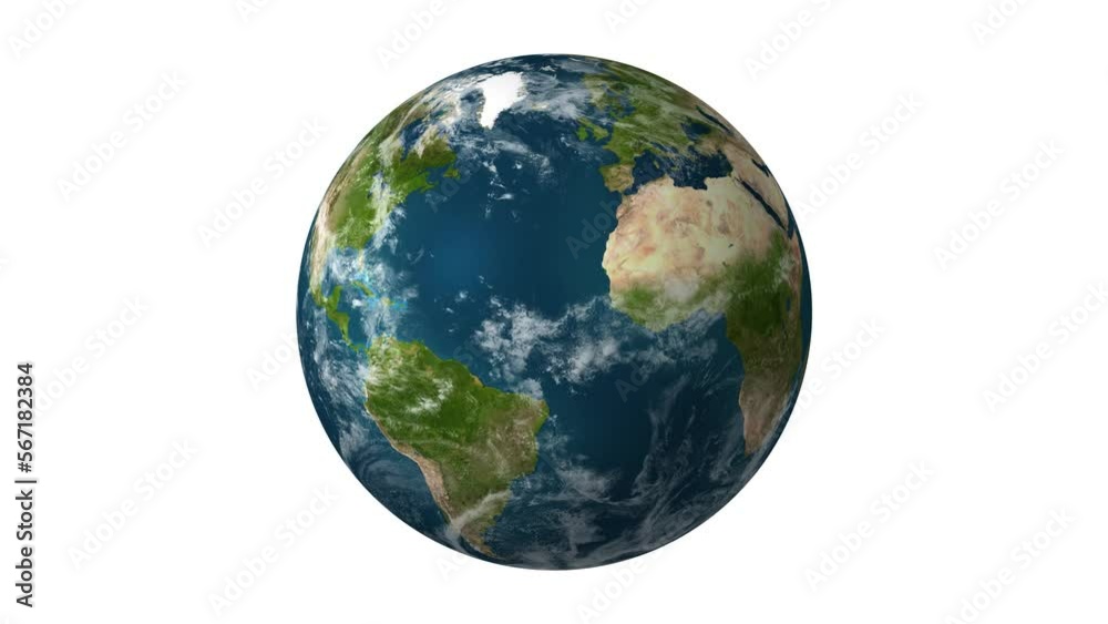 Slowly rotating earth on white background - 1 minute loop - 4k 60 fps - maps from nasa