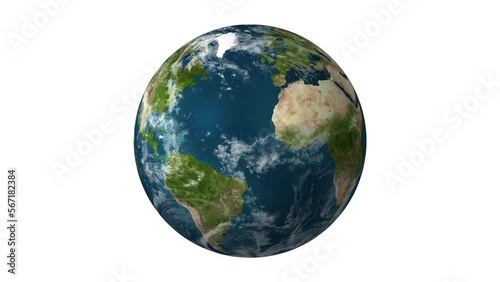 Slowly rotating earth on white background - 1 minute loop - 4k 60 fps - maps from nasa