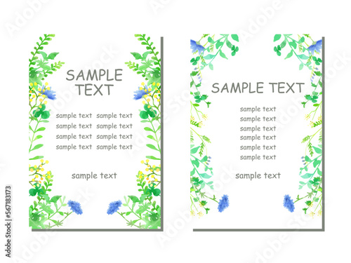 手描き、水彩の植物のイラストカード