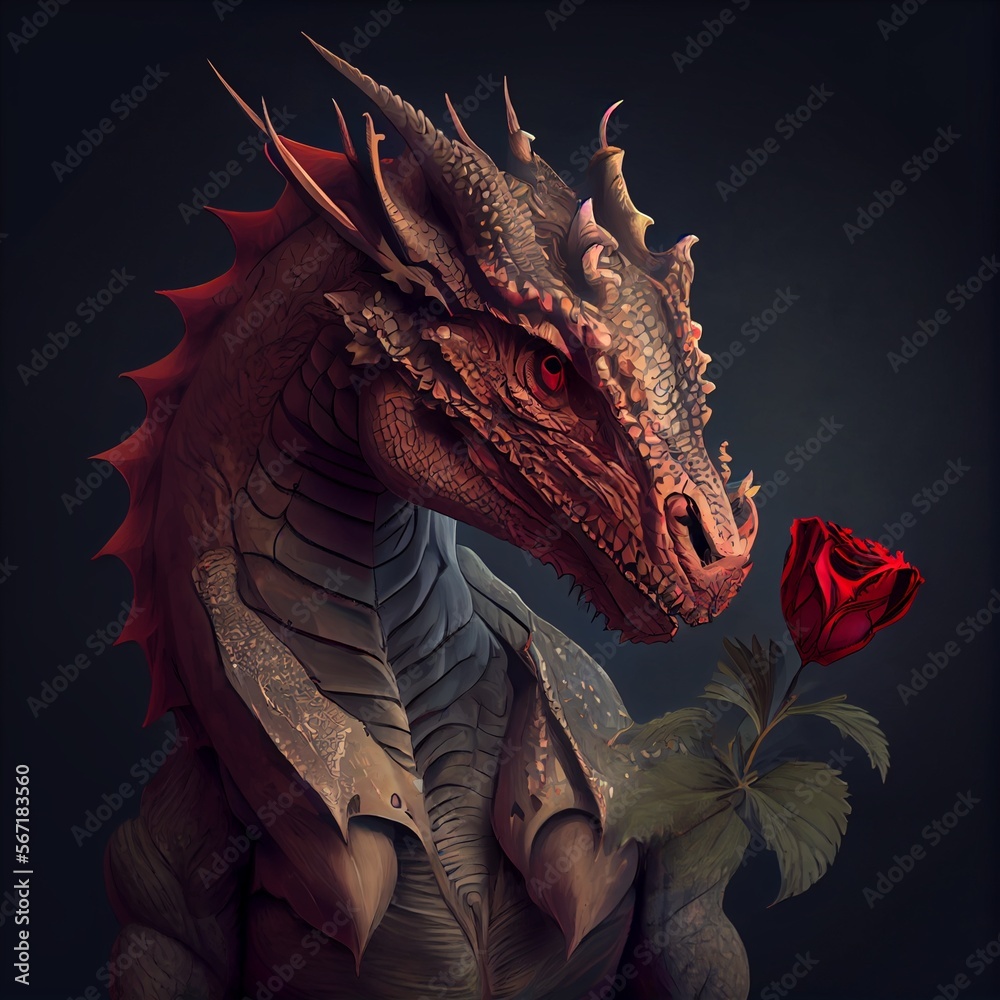 Cute dragon for valentine's day, generative ai Cute dragon for valentine's day, generative ai