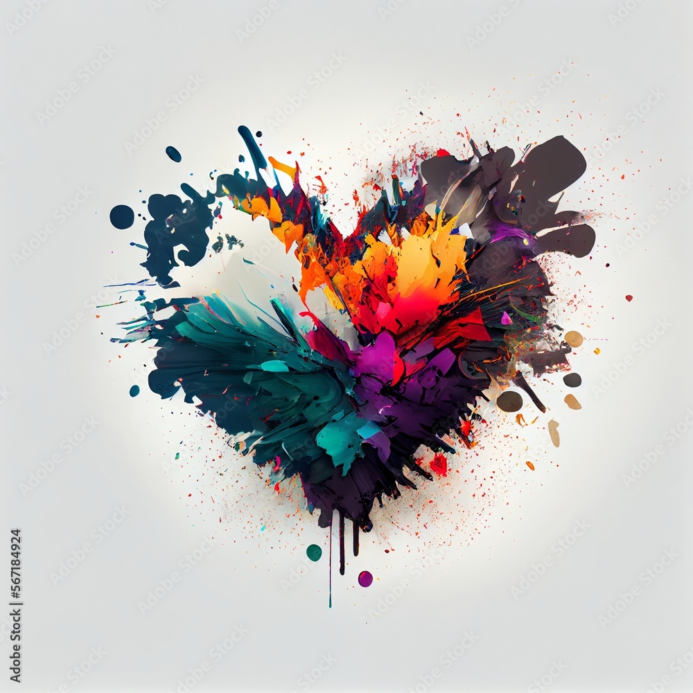 Colorful heart ink exposion, generative AI