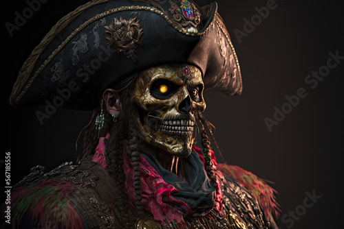 illustration of a pirate dressed for Mexican Day of the Dead.