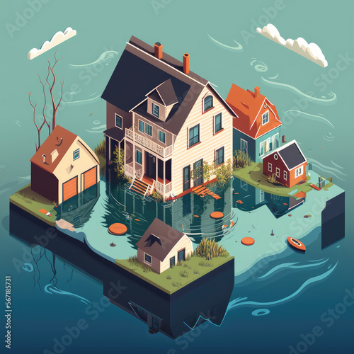 Vector Drawing of Flooded Community Generative AI photo