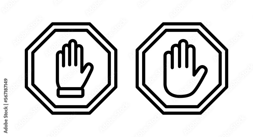 Obraz premium Stop icon vector illustration. stop road sign. hand stop sign and symbol. Do not enter stop red sign with hand