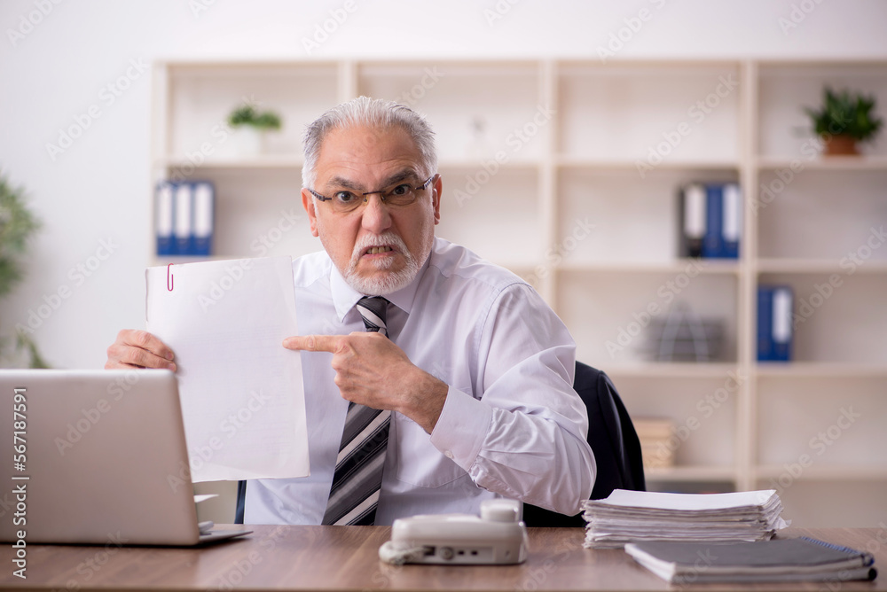 Old male employee working in the office