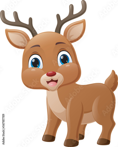 Cute baby deer cartoon on white background