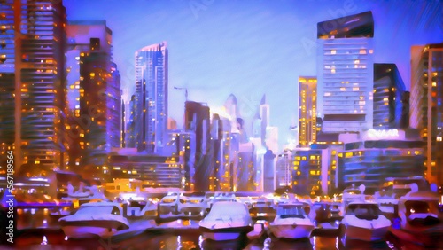 Big city at night. Art Pain...