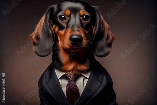 Portrait of an Dachshund dressed in a formal business suit