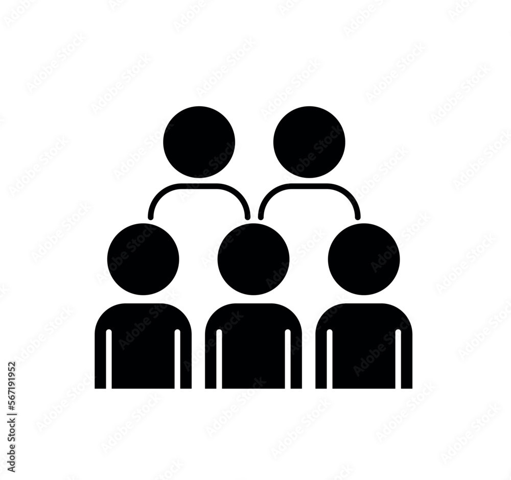 Business team black icon. Teamwork and partnership, collaboration and cooperation. Poster or banner for website. Organization of effective workflow. Cartoon flat vector illustration