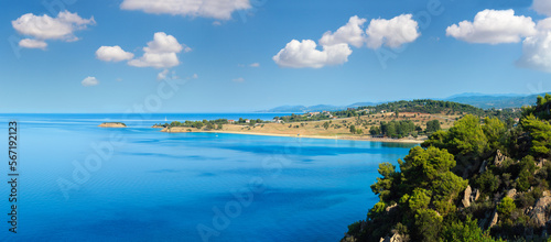 Morning sandy Kastri beach. Summer top view (Nikiti, Sithonia, Halkidiki, Greece).