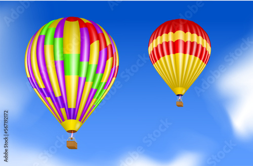 colorful hot air balloon with basket isolated 3D illustration
