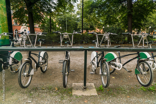 Bike sharing station at Mariatorget in Sodermalm photo