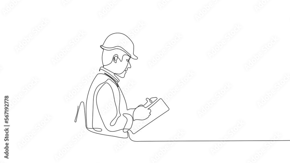 Animated drawing of continuous line draw architect meeting at construction site to talk blueprint design to team member. Building architecture concept. Single line animation. High quality 4k footage Animated drawing of continuous line draw architect meeting at construction site to talk blueprint design to team member. Building architecture concept. Single line animation. High quality 4k footage