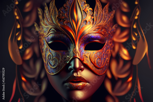 Female wearing carnival glass mask