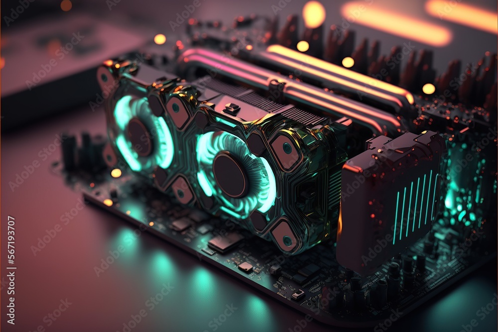 Unlocked Computer Graphics Abstract Electronic Mounting a modern gaming graphic card computer ...
