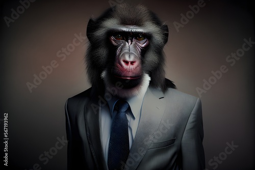 Portrait of a Baboon dressed in a formal business suit