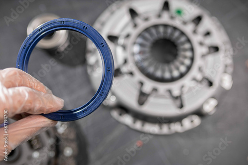 Obraz na płótnie new crankshaft seal on the gearbox side. w salonie