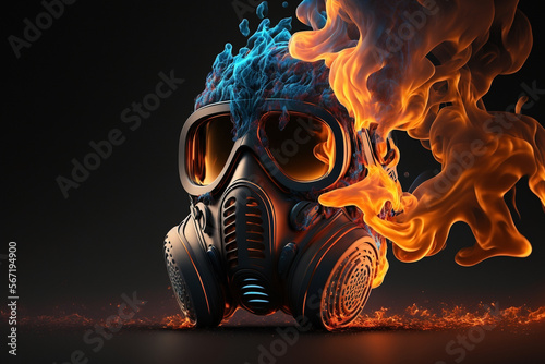 Blazing abstract art, gas mask - Generative AI