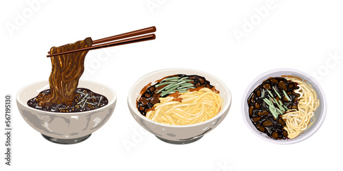 jajangmyeon vector set collection graphic clipart design photo