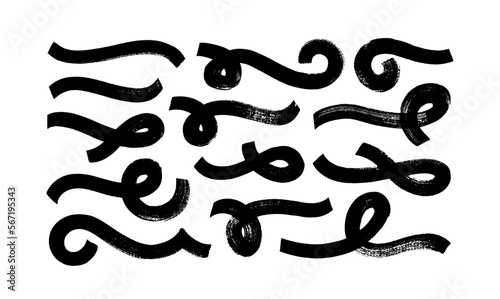 Swoosh and swash typography tails shapes. Brush drawn thick curved smears. Hand drawn collection of curly swishes, swashes, swoops. Vector calligraphy grunge swirls. Underlined text tails.  photo
