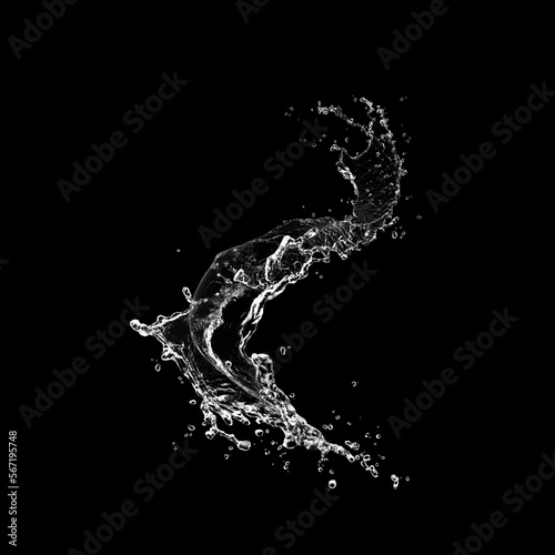 Pure Water splash isolated on black background. Royalty high-quality free stock photo image of overlays realistic Clear water splash, Hydro explosion, aqua dynamic motion element spray droplets