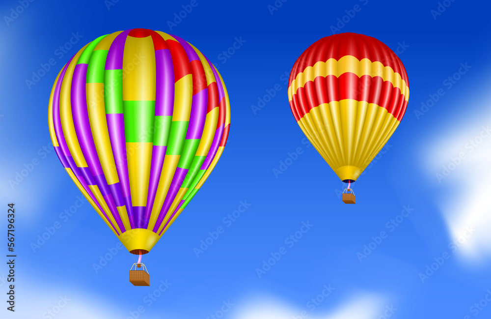 Fototapeta premium colorful hot air balloon with basket isolated 3D illustration
