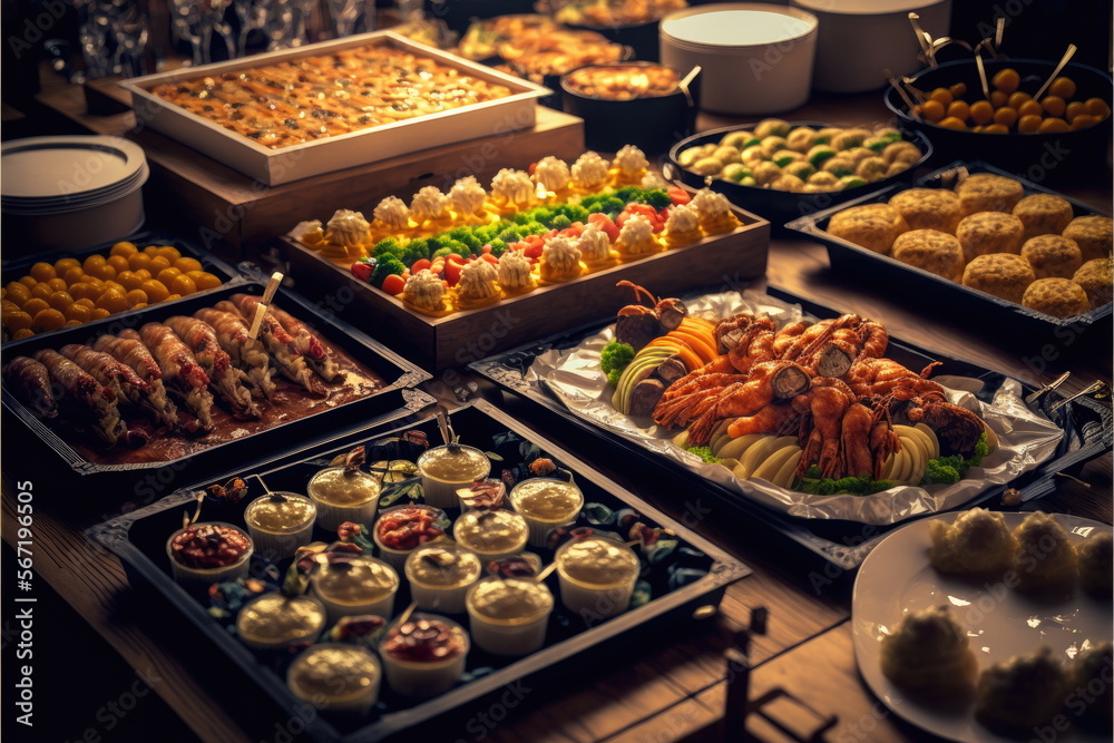 buffet food, catering food party, Made by AI,Artificial intelligence