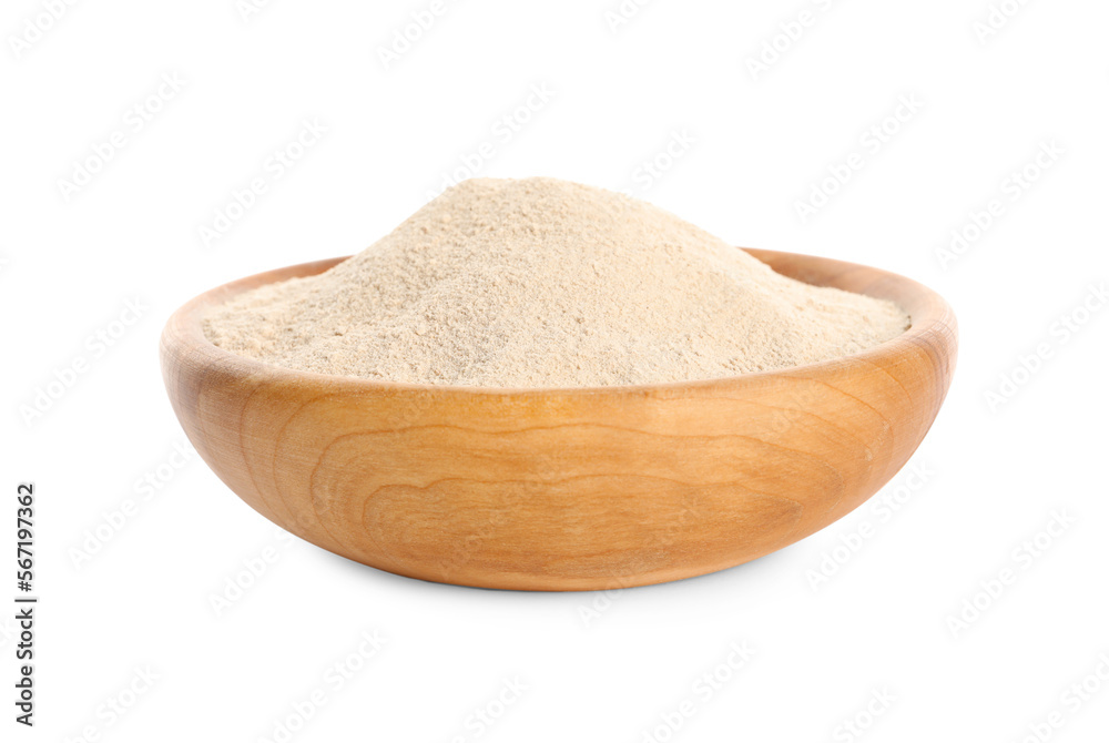 Bowl of buckwheat flour isolated on white Bowl of buckwheat flour isolated on white