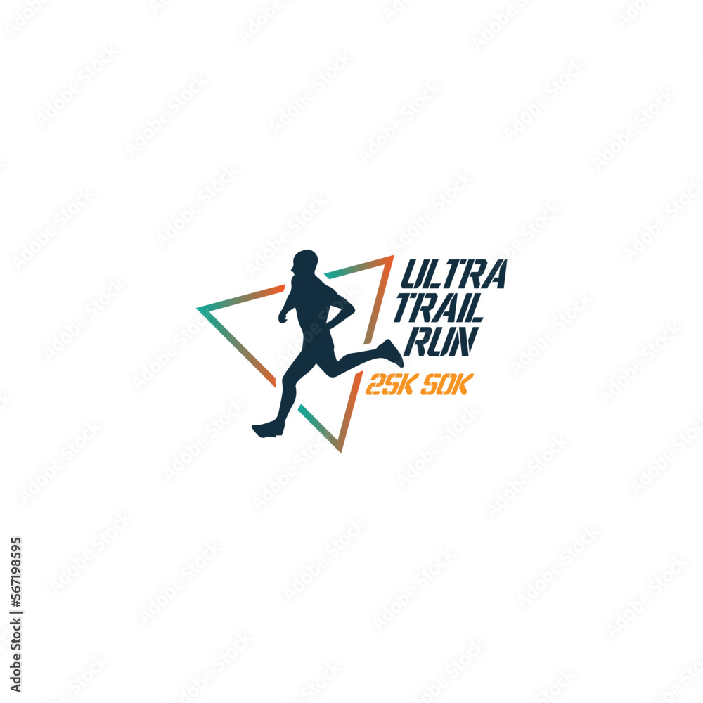 Ultra Trail running logo vector illustration on white background