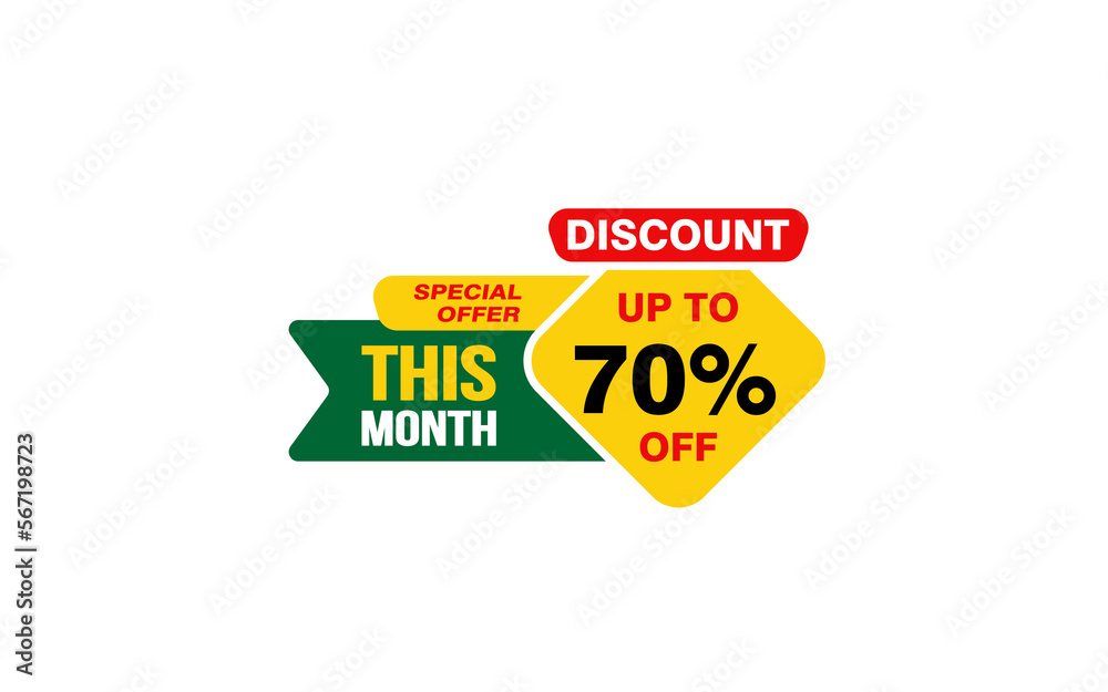 70 Percent THIS MONTH offer, clearance, promotion banner layout with sticker style.
70 Percent THIS MONTH offer, clearance, promotion banner layout with sticker style.