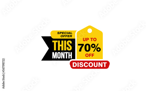 70 Percent THIS MONTH offer, clearance, promotion banner layout with sticker style. 