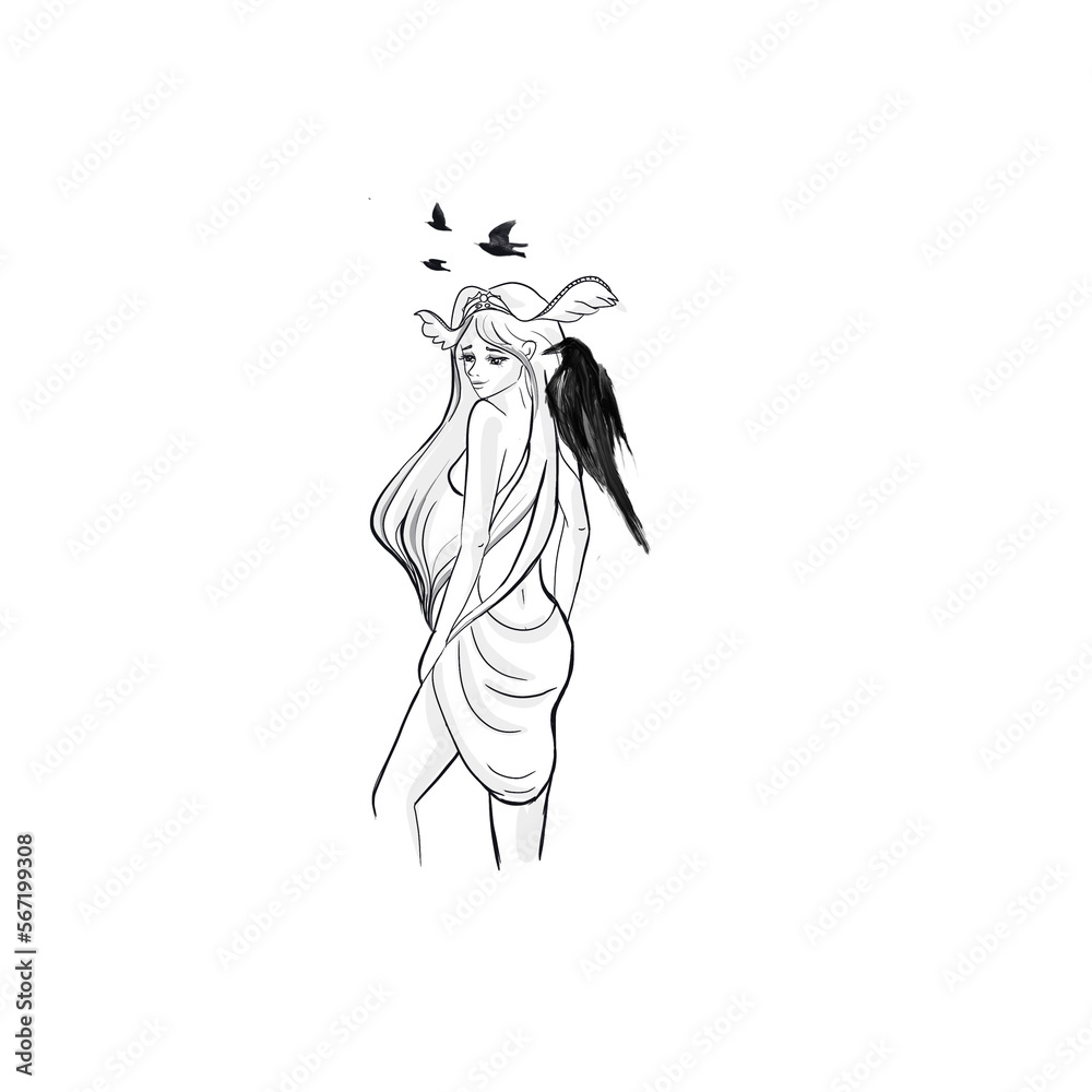 In Norse paganism, Freyja is a goddess associated with love, beauty, fertility, sex, war, gold, -tattoo art vector In Norse paganism, Freyja is a goddess associated with love, beauty, fertility, sex, war, gold, -tattoo art vector