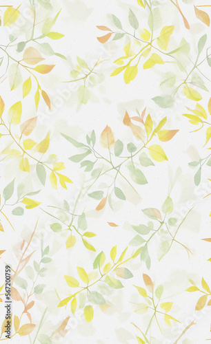 Colorful background with leaves, illustration, pattern, nature backdrop, decoration vintage wallpaper