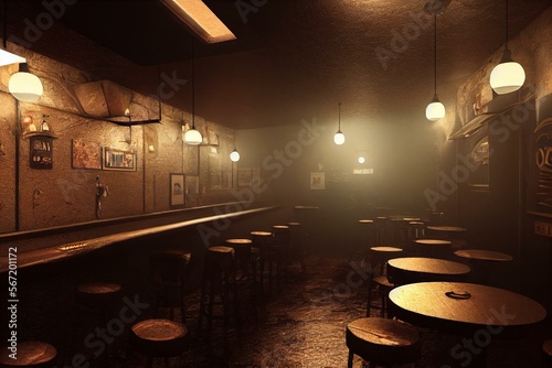 Fényképezés Interior of a dark alley dive bar. Generative AI