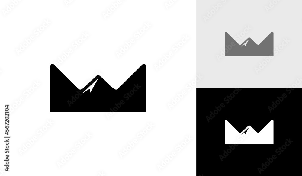 Crown and mountain logo design vector