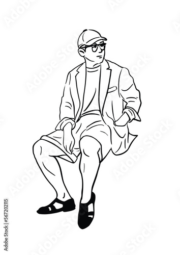 man sitting in the park people living in hand drawn line cities