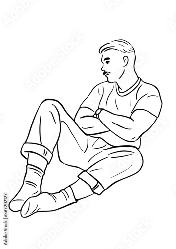 man relaxing at home happy people living in the city hand drawn lines
