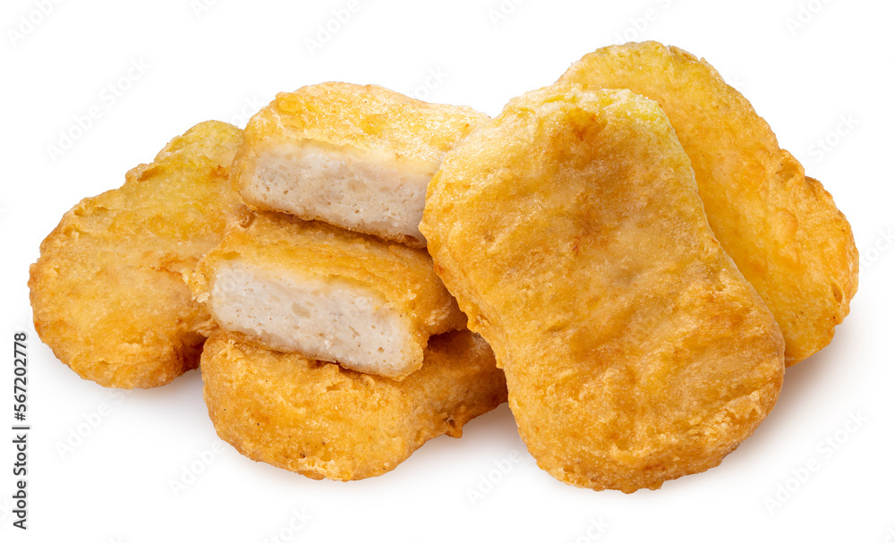 Fried chicken nugget isolated on white background, Fried nugget on white With clipping path.