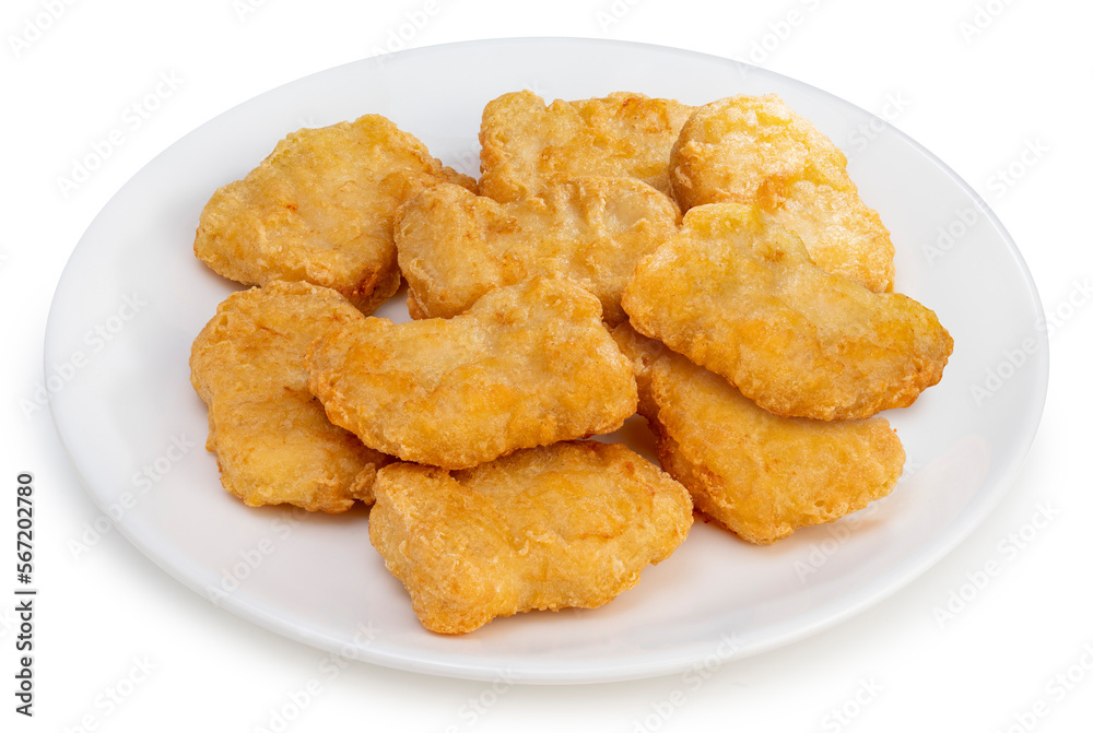 Fried chicken nugget isolated on white background, Fried nugget on white With clipping path. Fried chicken nugget isolated on white background, Fried nugget on white With clipping path.