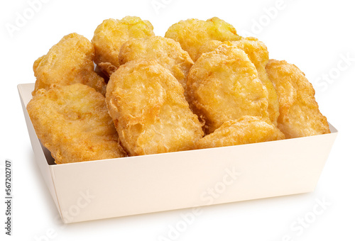 Schilderij op canvas Fried chicken nugget isolated on white background, Fried nugget on white With clipping path
