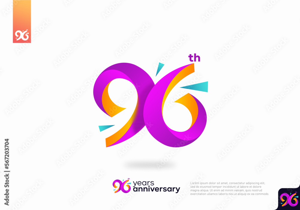 Naklejka premium Number 96 logo icon design, 96th birthday logo number, anniversary 96