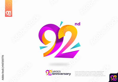 Number 92 logo icon design, 92nd birthday logo number, anniversary 92